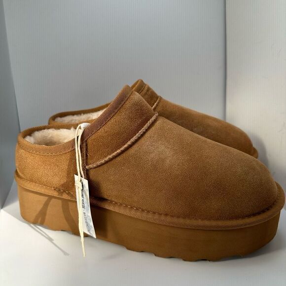 CUSHIONAIRE Women's Genuine Suede Cozy Mule Platform +Memory Foam 11 CHESTNUT - Picture 1 of 7